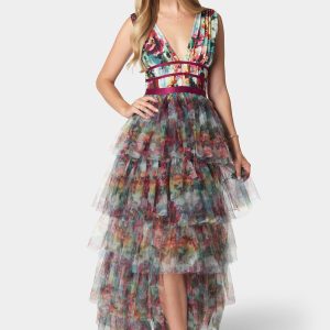Tiered High Low Mesh Dress
