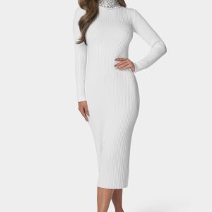 Crystal Neck Midi Sweater Dress